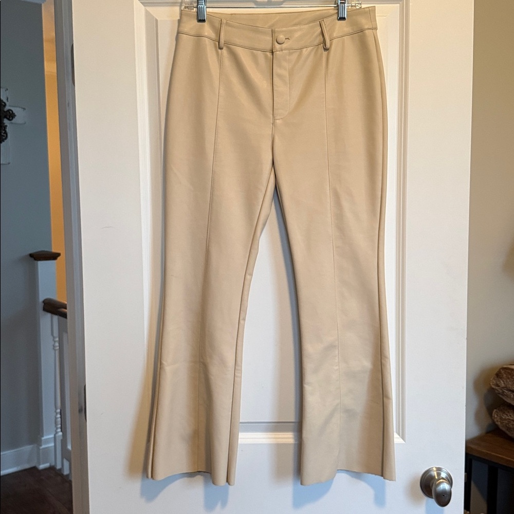 Fate Women's Beige Faux Leather Flare Pants Sz M